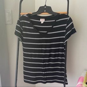 Black and white stripped V neck shirt. Size XS